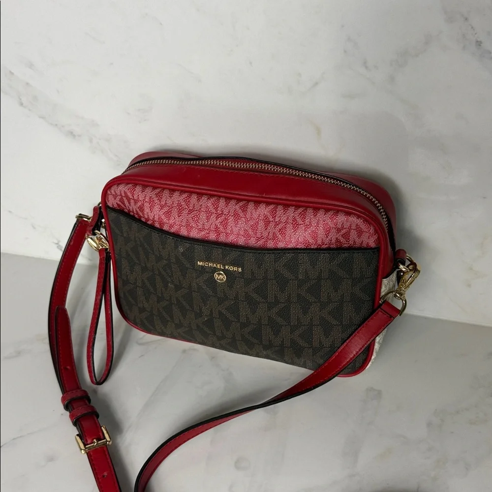 NWT Michael Kors Jet Set Large Metallic Signature Logo Crossbody Bag - Picture 5 of 9